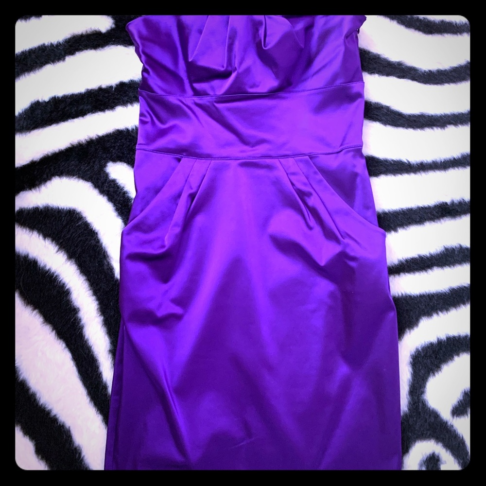 DVF purple satin strapless dress